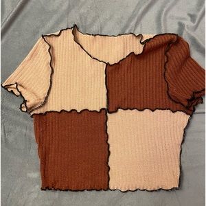 Brown and tan cropped top. Size small, and I cut off that tags.